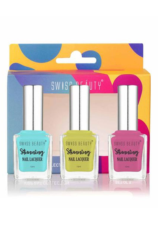 SWISS BEAUTY Bright n' Shine Set Of 3 Nail Laquer- Sky Blue, Rose Petals & Lime