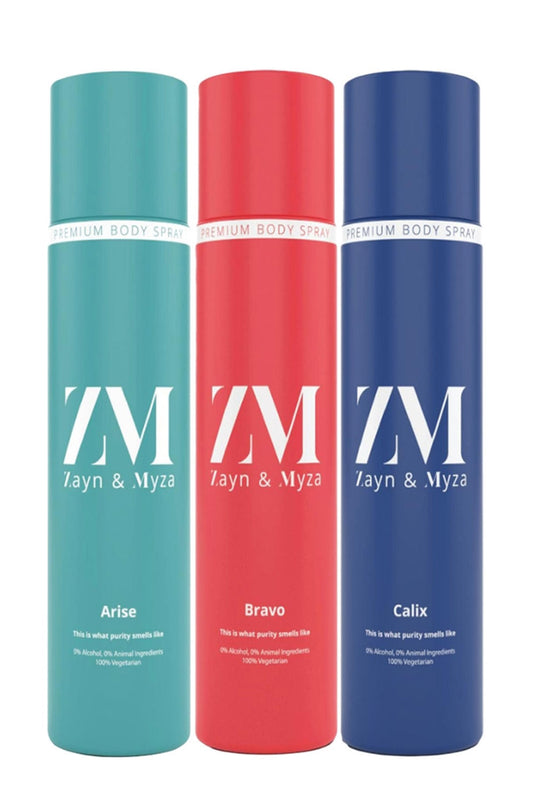 Zayn & Myza Arise, Bravo & Calix No Alcohol Deos for Men Long Lasting Freshness Musky, Spicy & Fresh Fragrance Pack of 3 (150ml x 3)